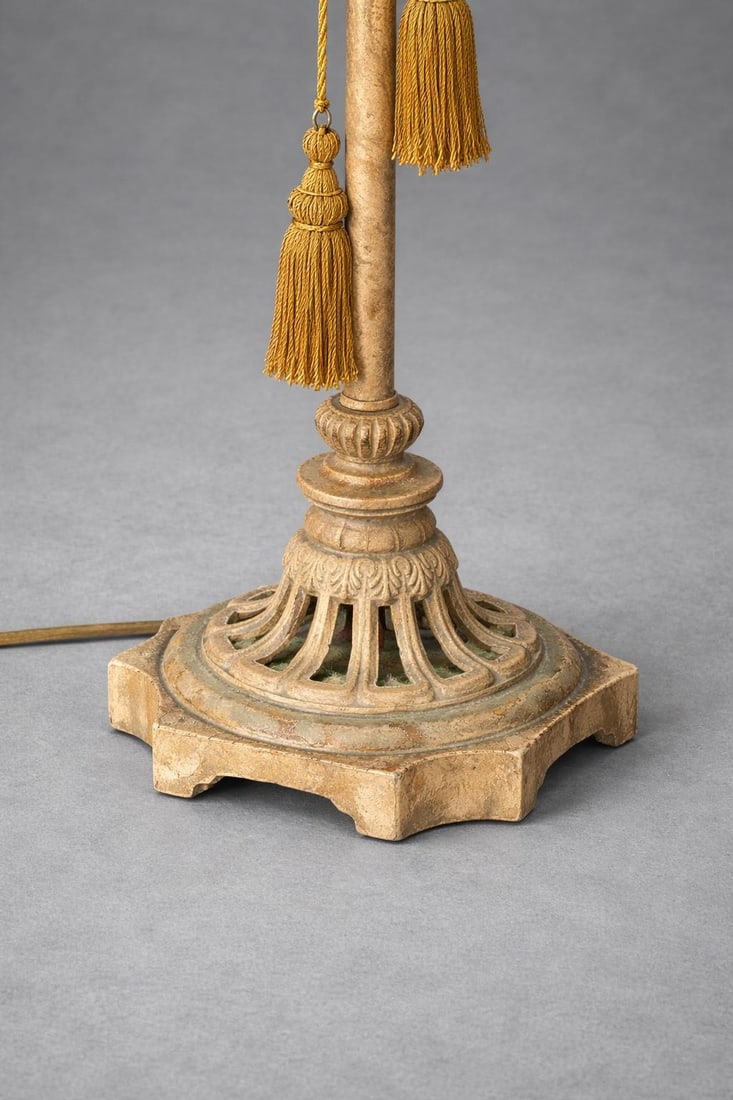 Vintage Hollywood Regency Cast Iron Table Lamp With Beaded Fringe Shade & Dual Tassels – 38" - 11