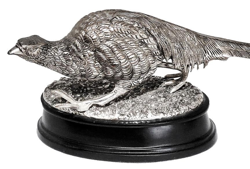 Victorian Silverplate Pheasant Mounted on Upscale Black Oval Base - 2