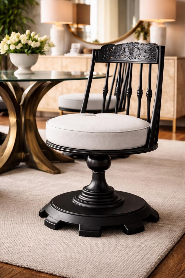 1970s Chromodern Sculptural Swivel Dining Chairs in Matte Black – Set of 6 (Ch084) - 3