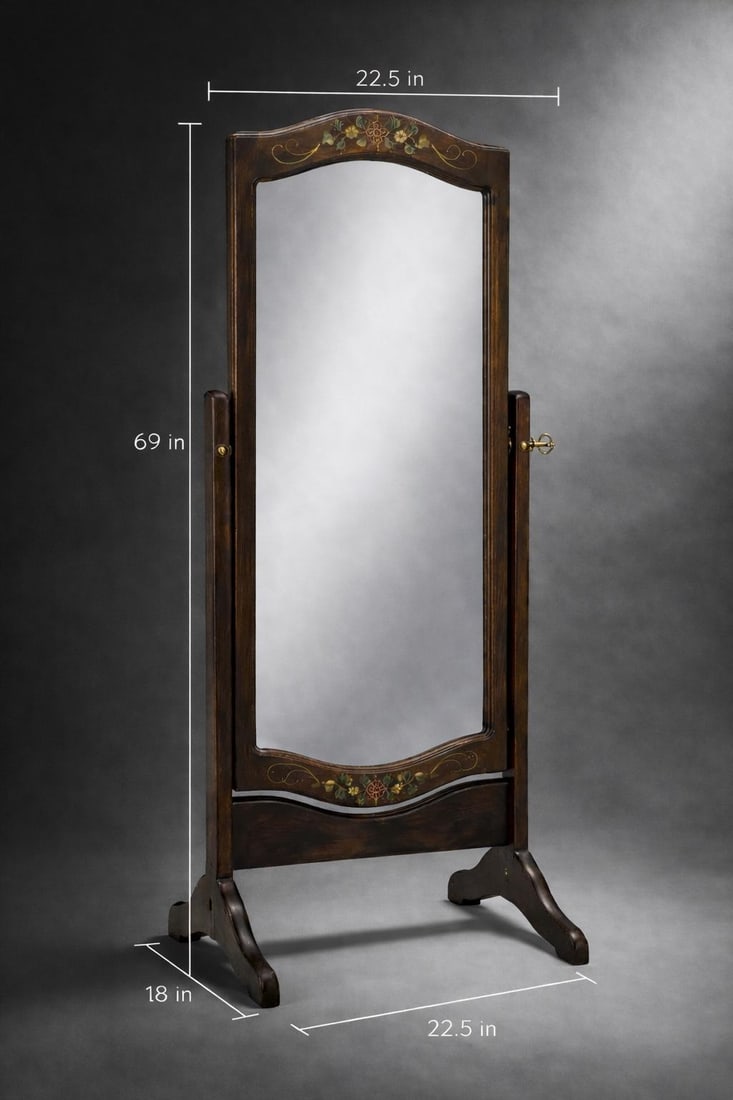 Mid 20th Century Hand-Painted Victorian Revival Cheval Mirror – Solid Wood Freestanding Floor - 2