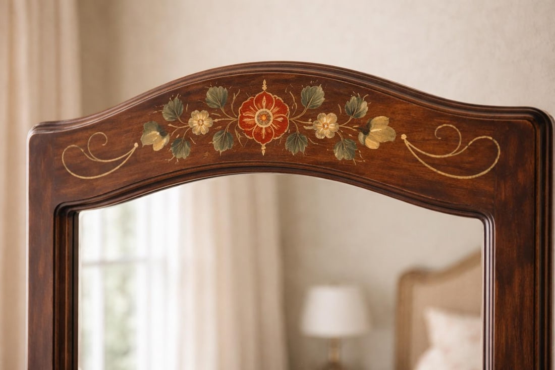 Mid 20th Century Hand-Painted Victorian Revival Cheval Mirror – Solid Wood Freestanding Floor - 9