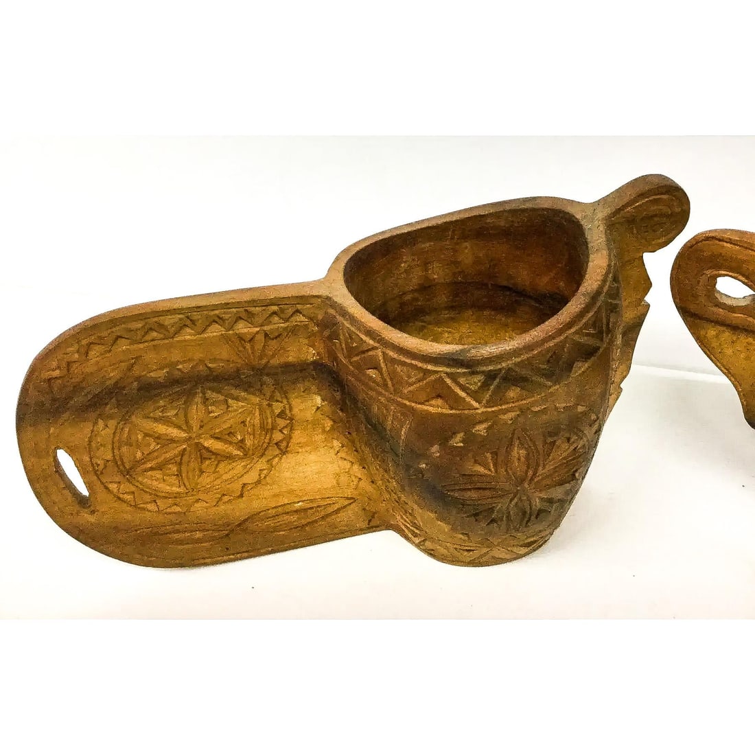 Hand Wood Carved Vintage Ritual Cups - A Pair - 4