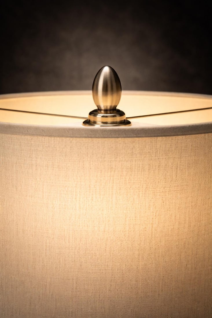 Vintage Hammered Bronze Table Lamp With Chevron Nickel Band & Linen Shade – Sculptural - 4