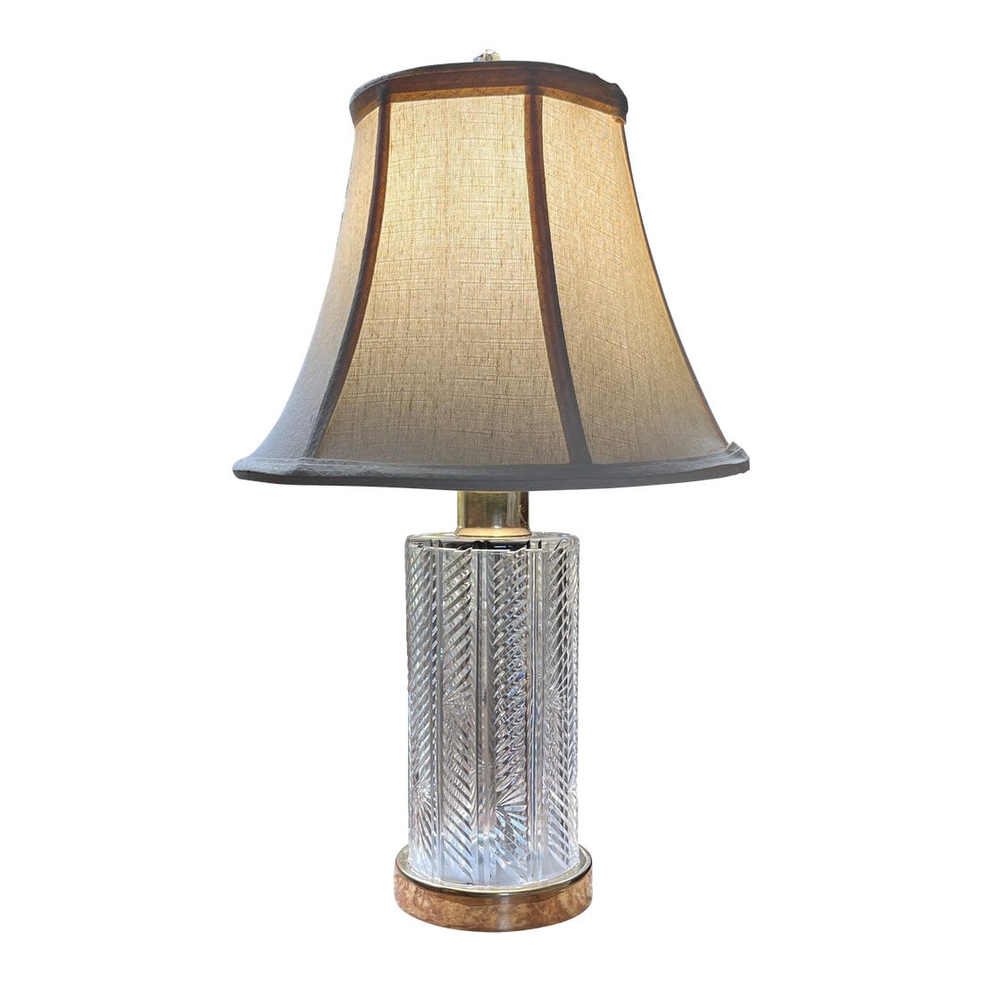 Vintage Waterford Sheila Crystal Table Lamp | 20" Tall | Polished Brass Base: Elevate your interior with this stunning, authentic Waterford Crystal table lamp in the iconic "Sheila" pattern. Standing 20 inches tall, this piece features deep, hand-cut vertical wedge cuts that ma