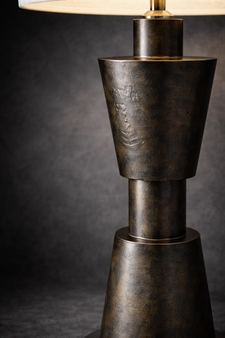 Late 20th Century Large Architectural Brutalist Table Lamp in Aged Bronze Finish – 36"³ - 3