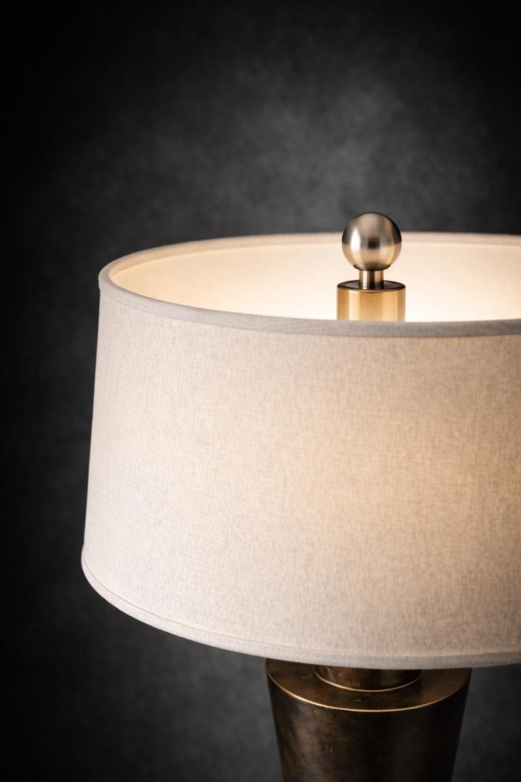 Late 20th Century Large Architectural Brutalist Table Lamp in Aged Bronze Finish – 36"³ - 4