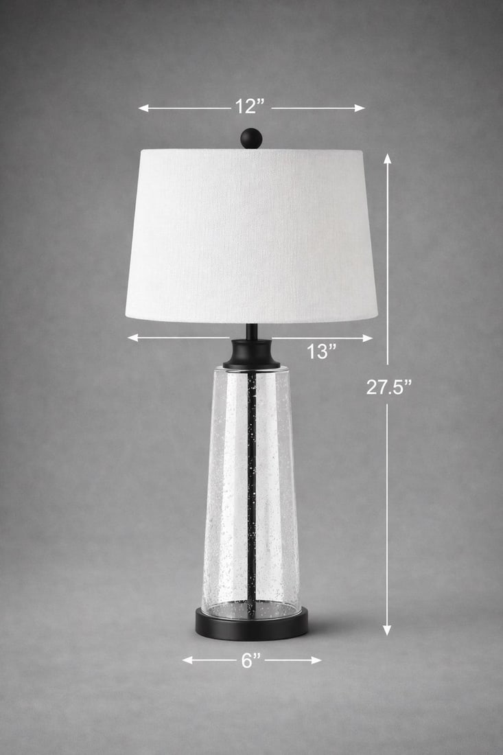 Contemporary Seeded Bubble Glass Table Lamps With Linen Drum Shades - a Pair - 2