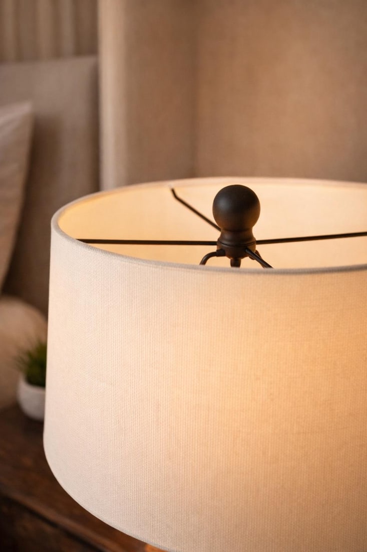 Contemporary Seeded Bubble Glass Table Lamps With Linen Drum Shades - a Pair - 6