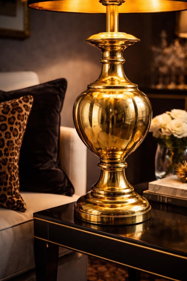 Vintage Hollywood Regency Brass Urn Table Lamp With Black Drum Shade & Gold Interior – 34" - 4