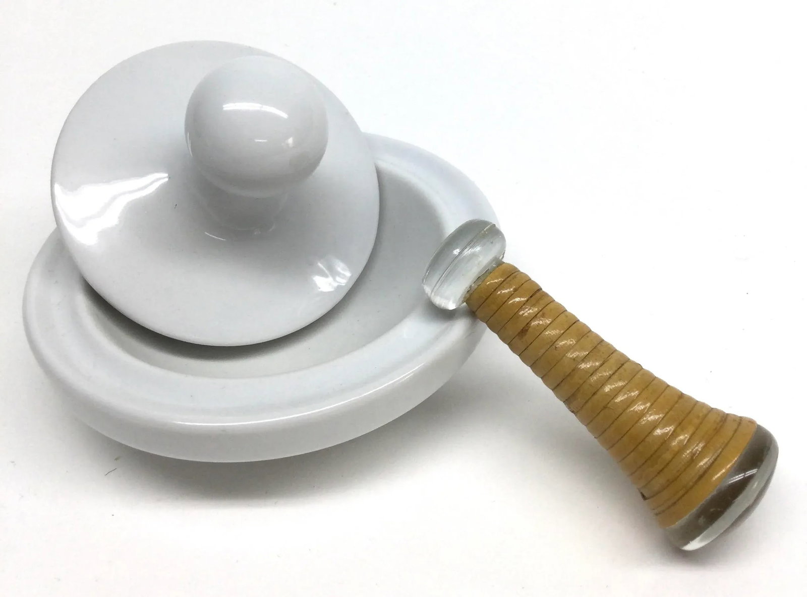 Antique White Ceramic Mortar & Pestle Set With Lid - 11