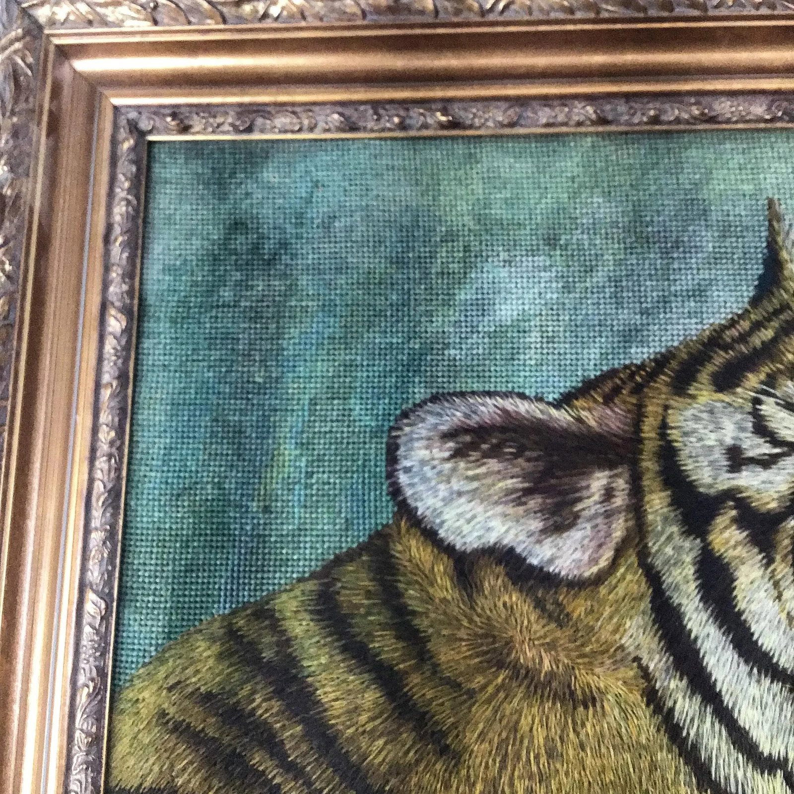 Tiger Head Intricate Needlepoint Victorian Framed Artwork - 10