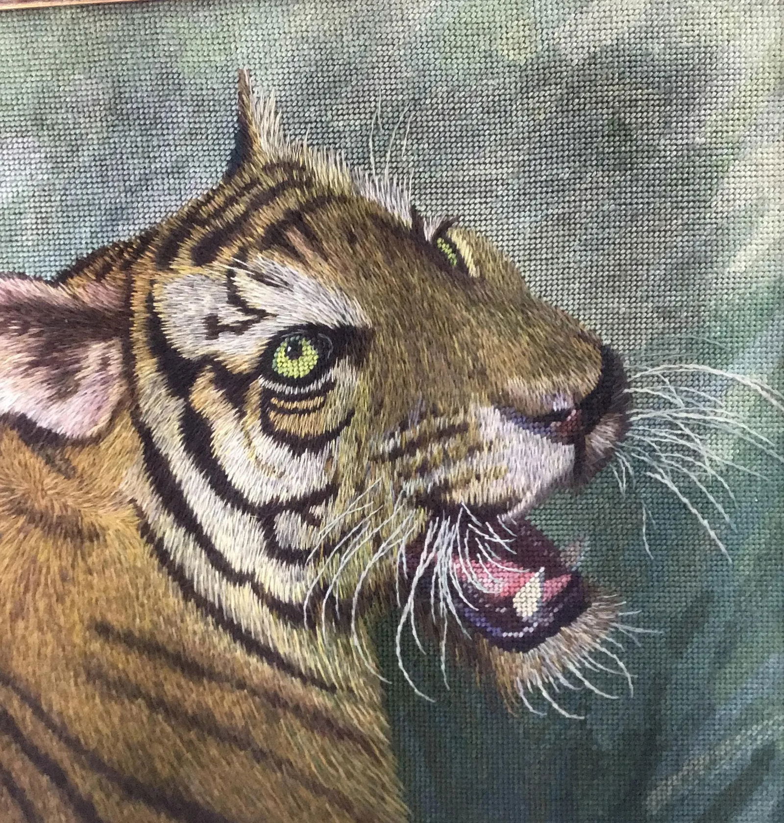 Tiger Head Intricate Needlepoint Victorian Framed Artwork - 2