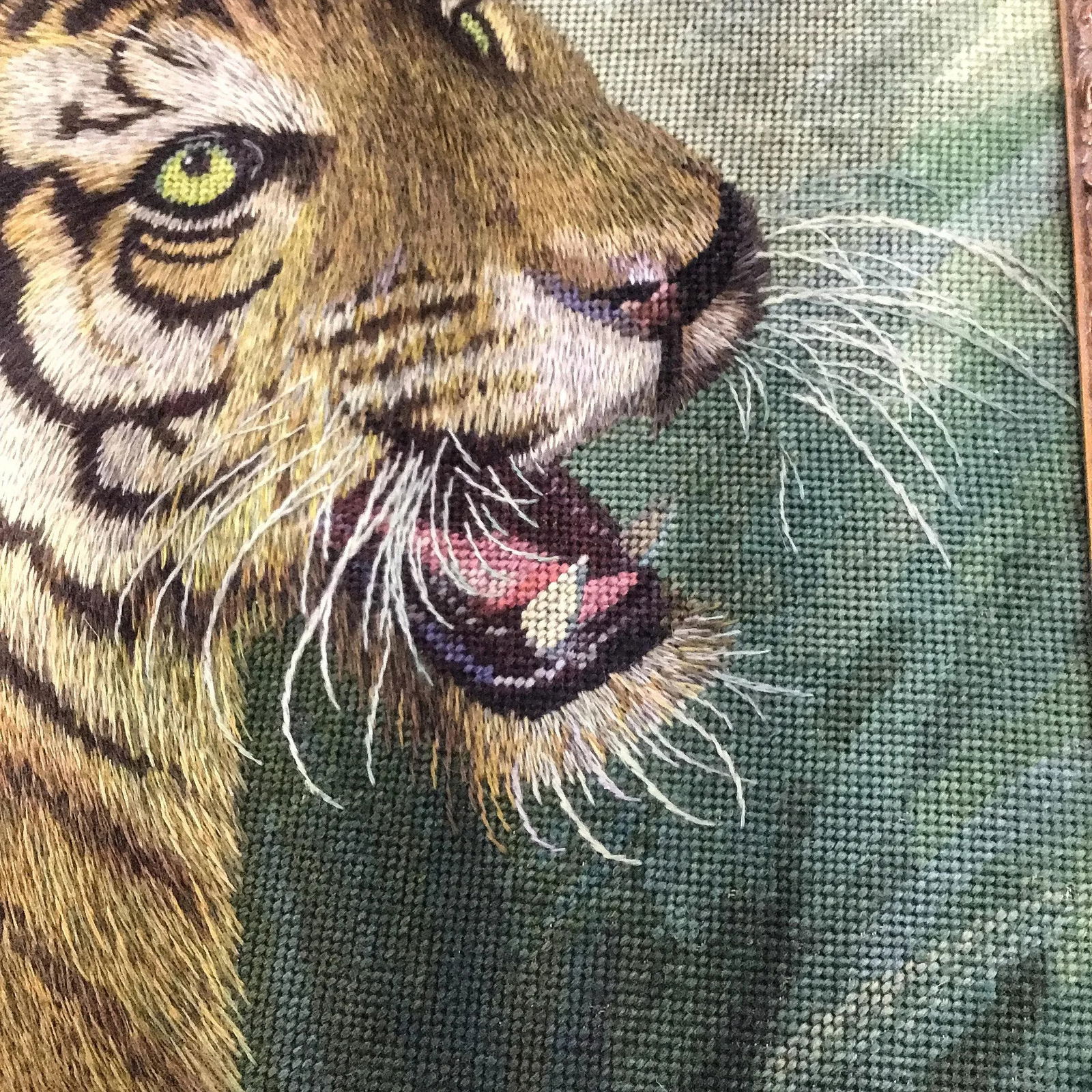 Tiger Head Intricate Needlepoint Victorian Framed Artwork - 4
