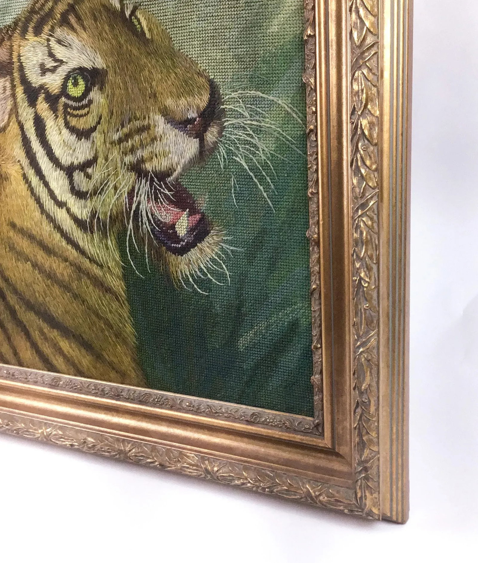 Tiger Head Intricate Needlepoint Victorian Framed Artwork - 6