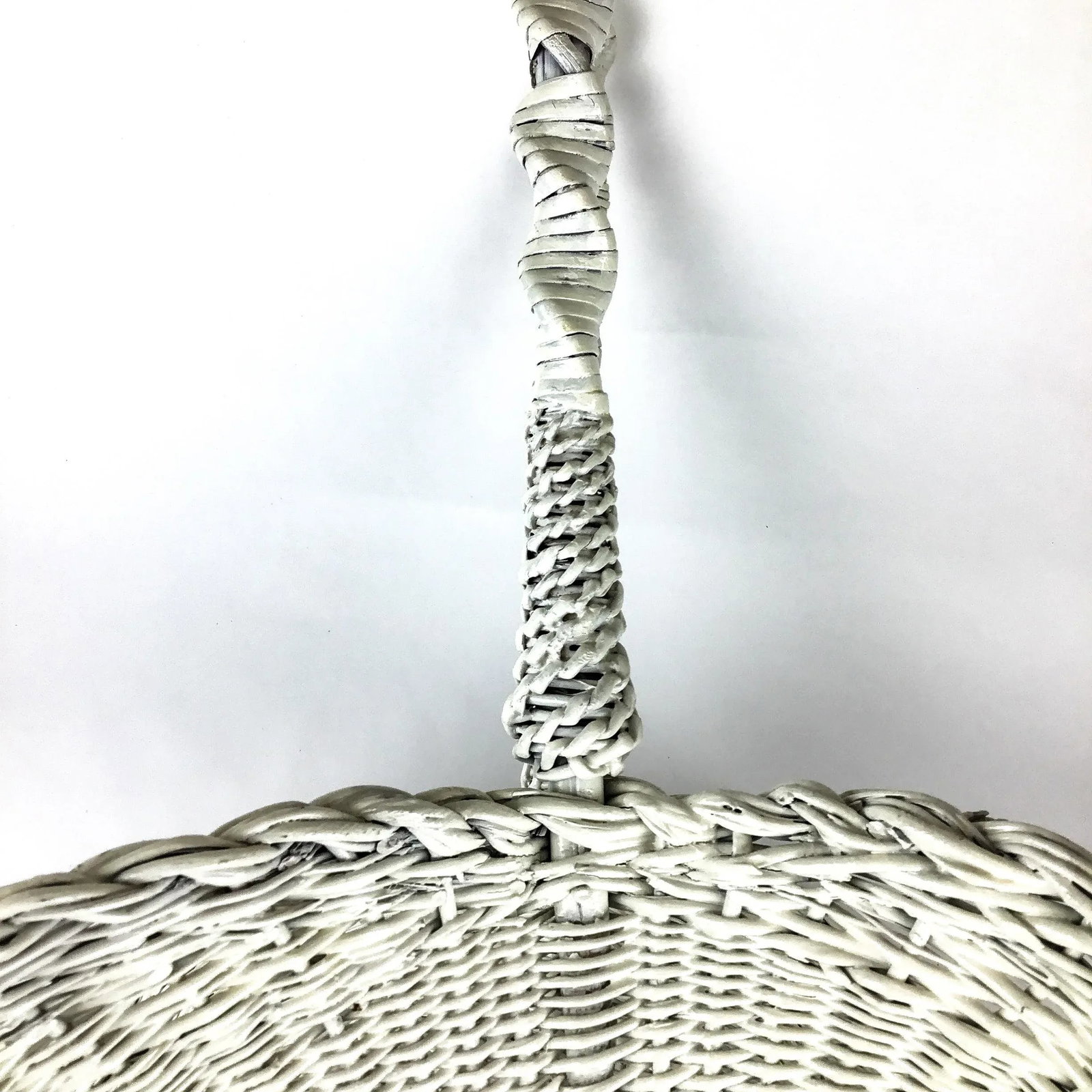 Antique White Wicker Victorian Hand Woven Artisan Butterfly Basket - 10