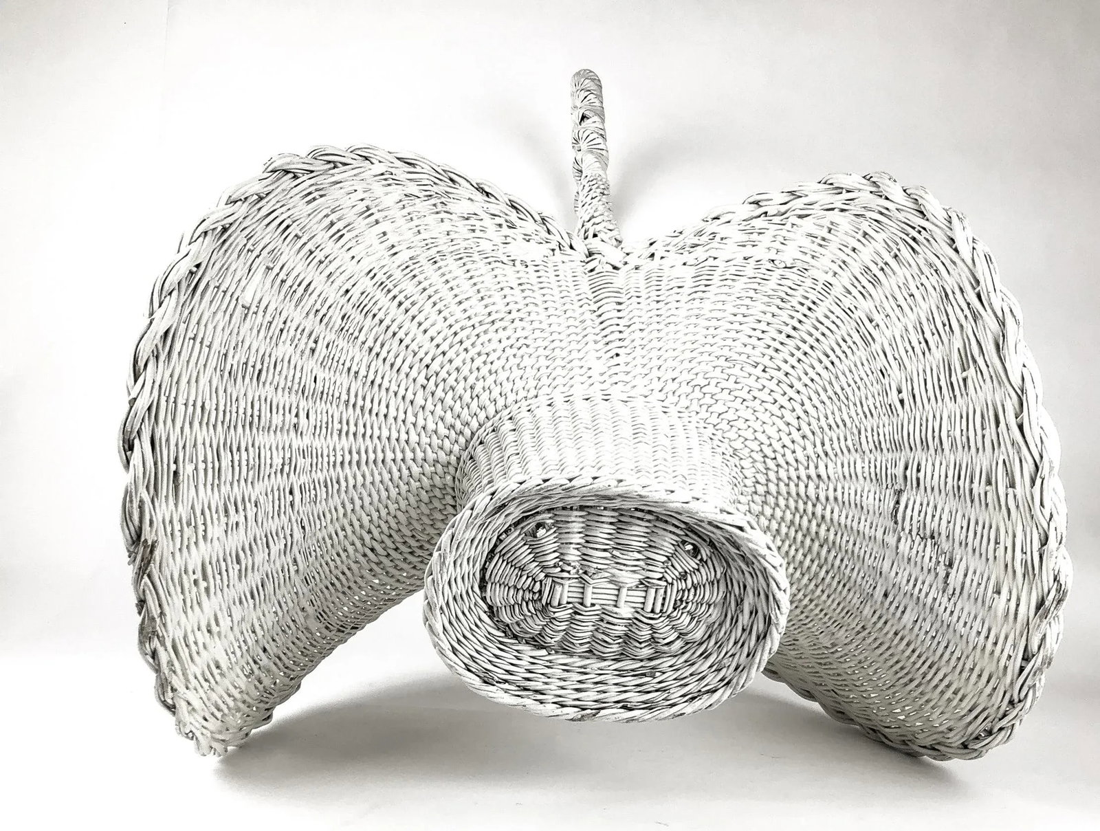 Antique White Wicker Victorian Hand Woven Artisan Butterfly Basket - 12