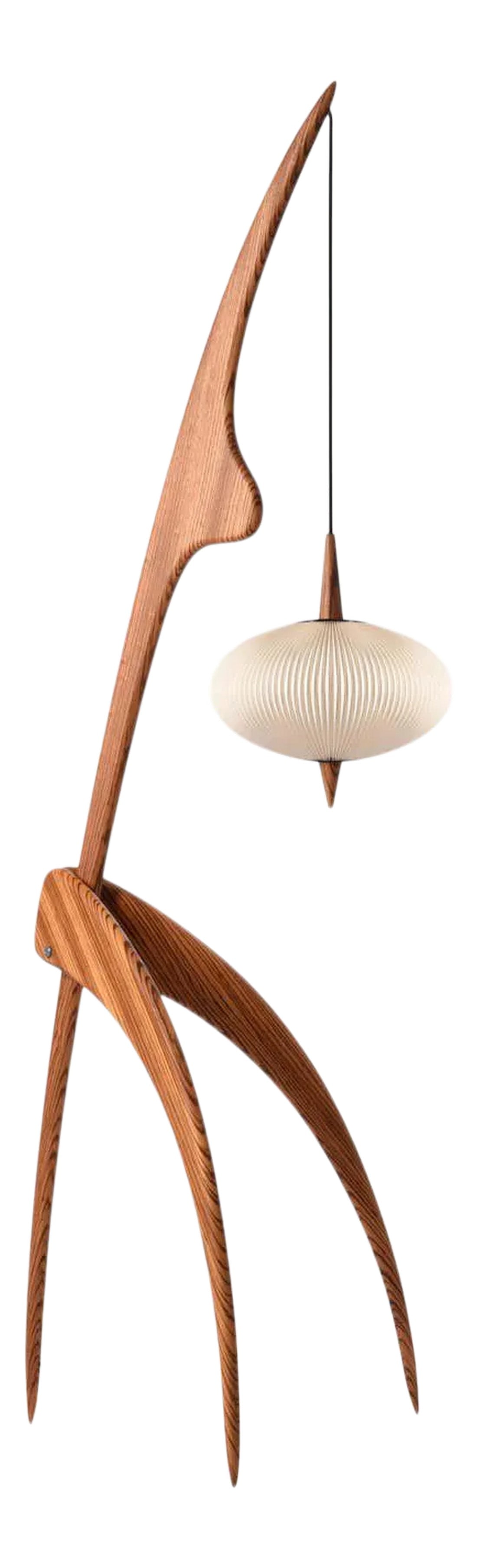 Limited Edition Rispal 'Praying Mantis Zébrant' Floor Lamp in Zebra Wood: Limited Edition Rispal 'Praying Mantis Zébrant' floor lamp in Zebra Wood. The iconic model #14.950 was originally designed in 1950 by FranÃ§ois Rispal. This extremely limited edition mo
