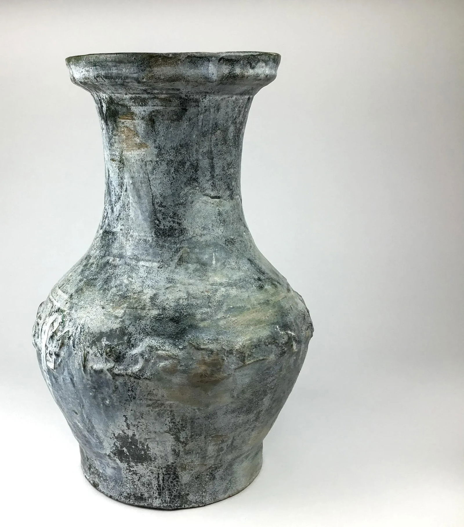 Large Green-Glazed & Silver Overtones Pottery Jar Vase - 2