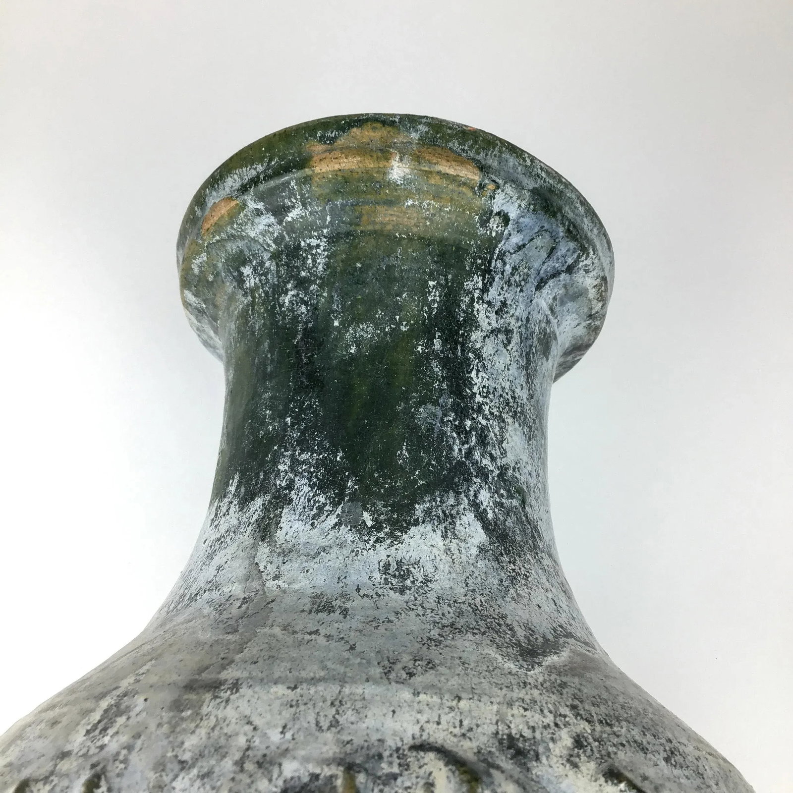 Large Green-Glazed & Silver Overtones Pottery Jar Vase - 9