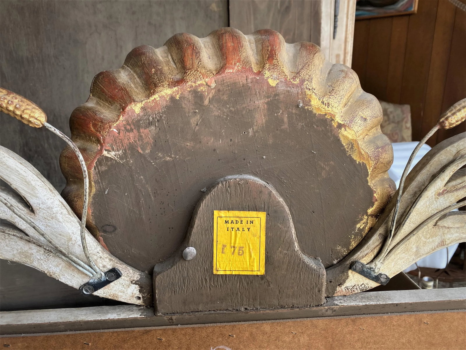 Italian Carved Wood Shell Star Wheat & Draped Fabric Large Mirror in White & Gold - 11