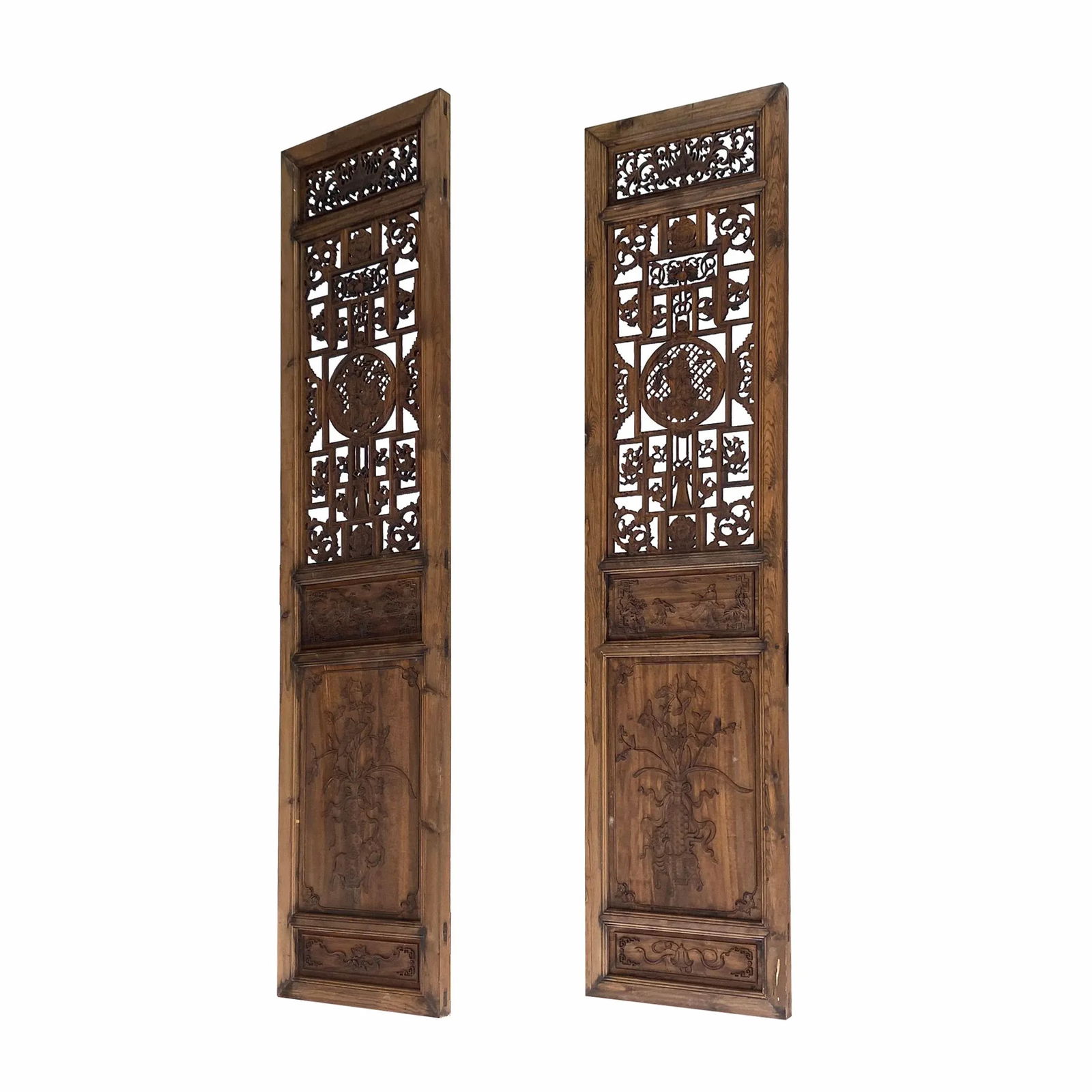 Set of 4 Vintage Chinese Eight Immortal Theme Wood Tall Panel Screen Divider - 2
