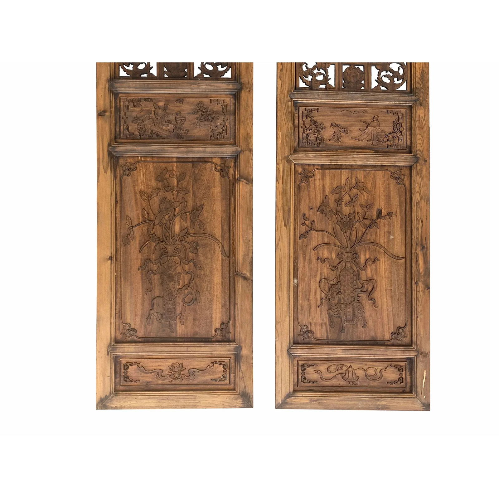 Set of 4 Vintage Chinese Eight Immortal Theme Wood Tall Panel Screen Divider - 3