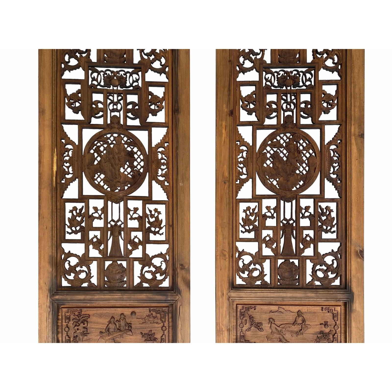 Set of 4 Vintage Chinese Eight Immortal Theme Wood Tall Panel Screen Divider - 7