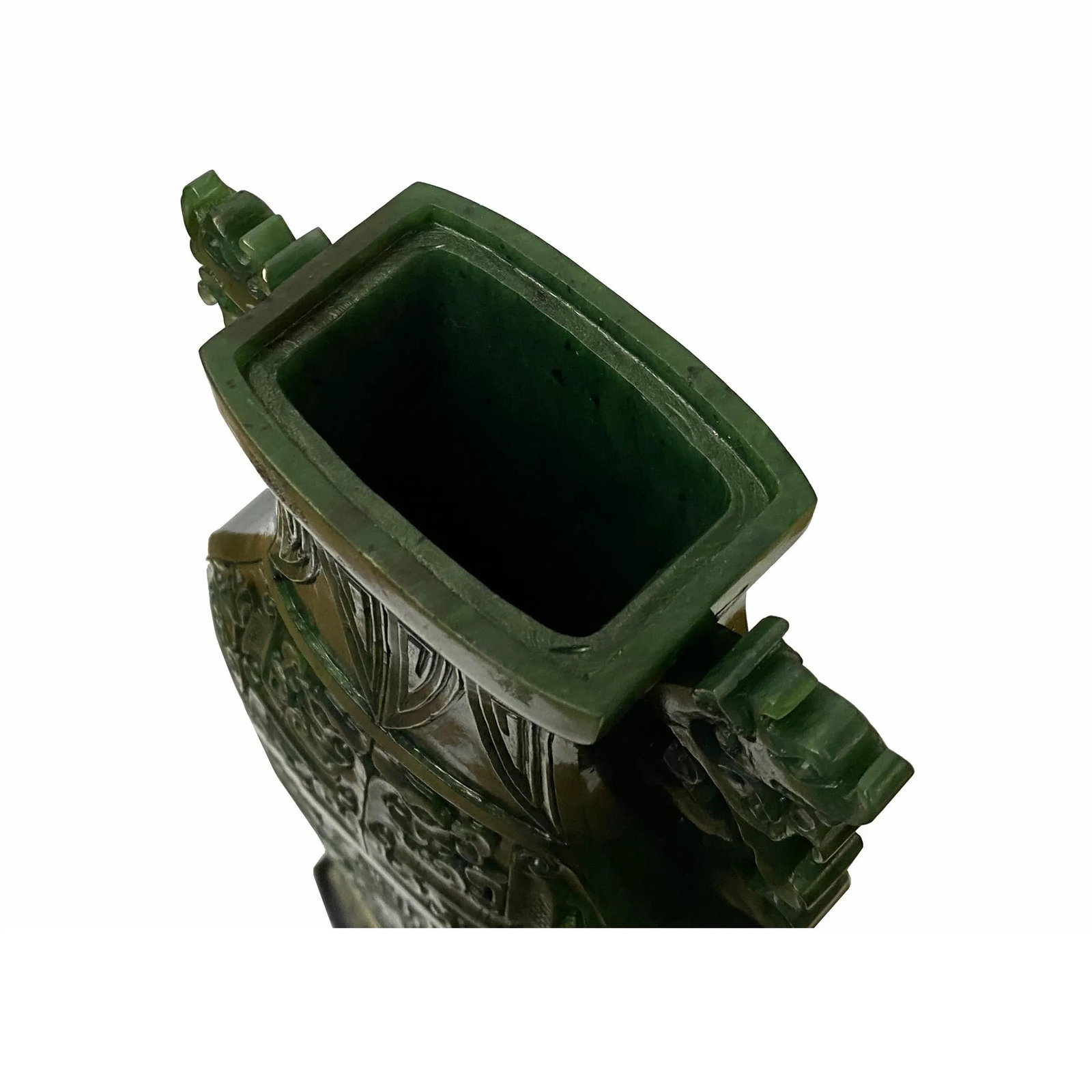 Natural Green Jasper Stone Carved Dragon Accent Flask Display Vase - 3