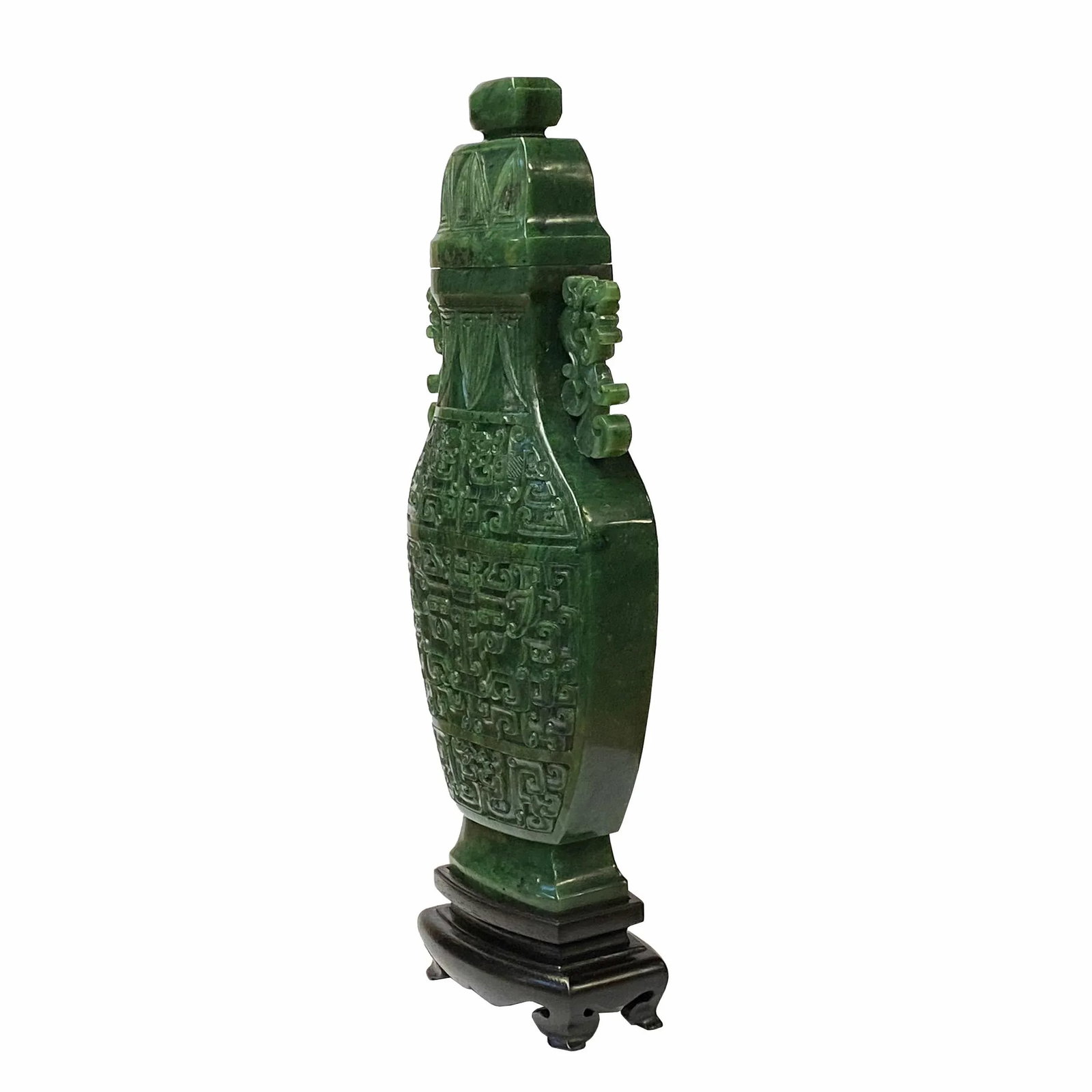 Natural Green Jasper Stone Carved Dragon Accent Flask Display Vase - 4
