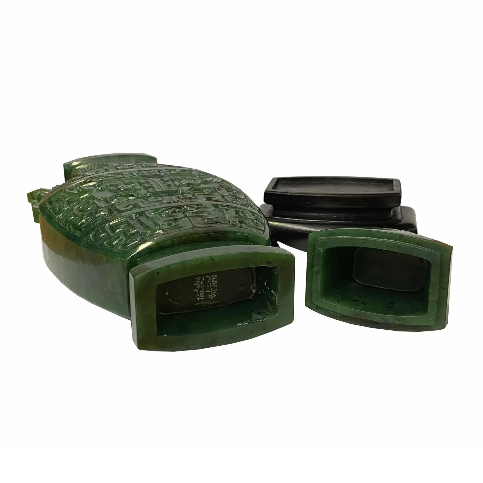 Natural Green Jasper Stone Carved Dragon Accent Flask Display Vase - 5