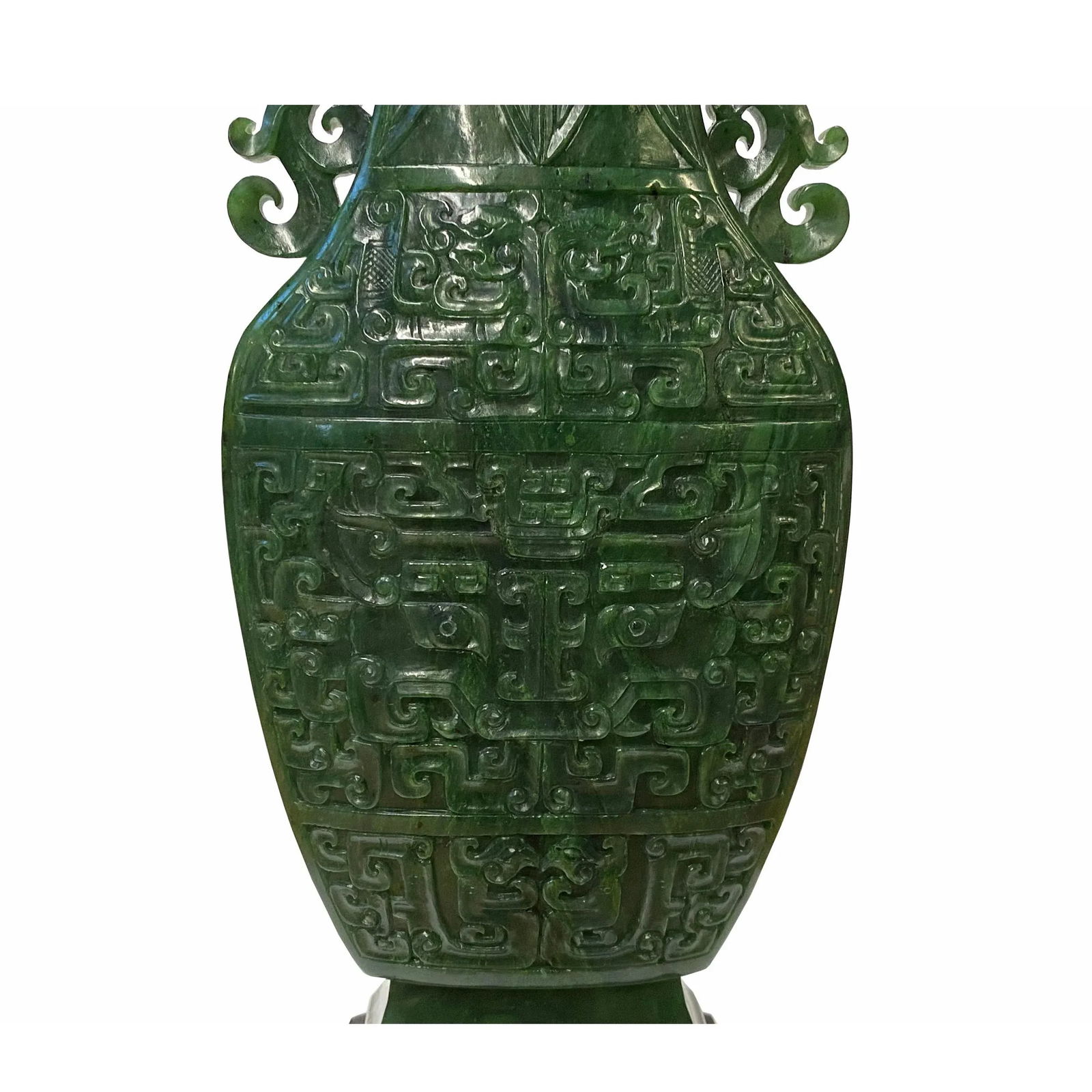 Natural Green Jasper Stone Carved Dragon Accent Flask Display Vase - 7