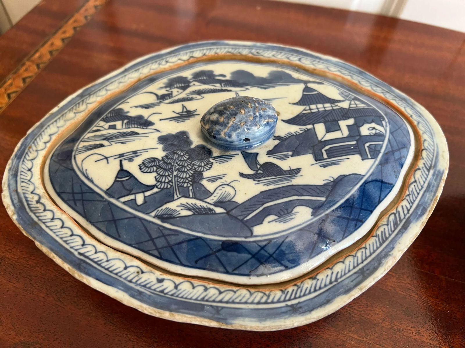 Antique Chinese Export-Style Canton Blue & White Covered Dishes- a Pair - 7