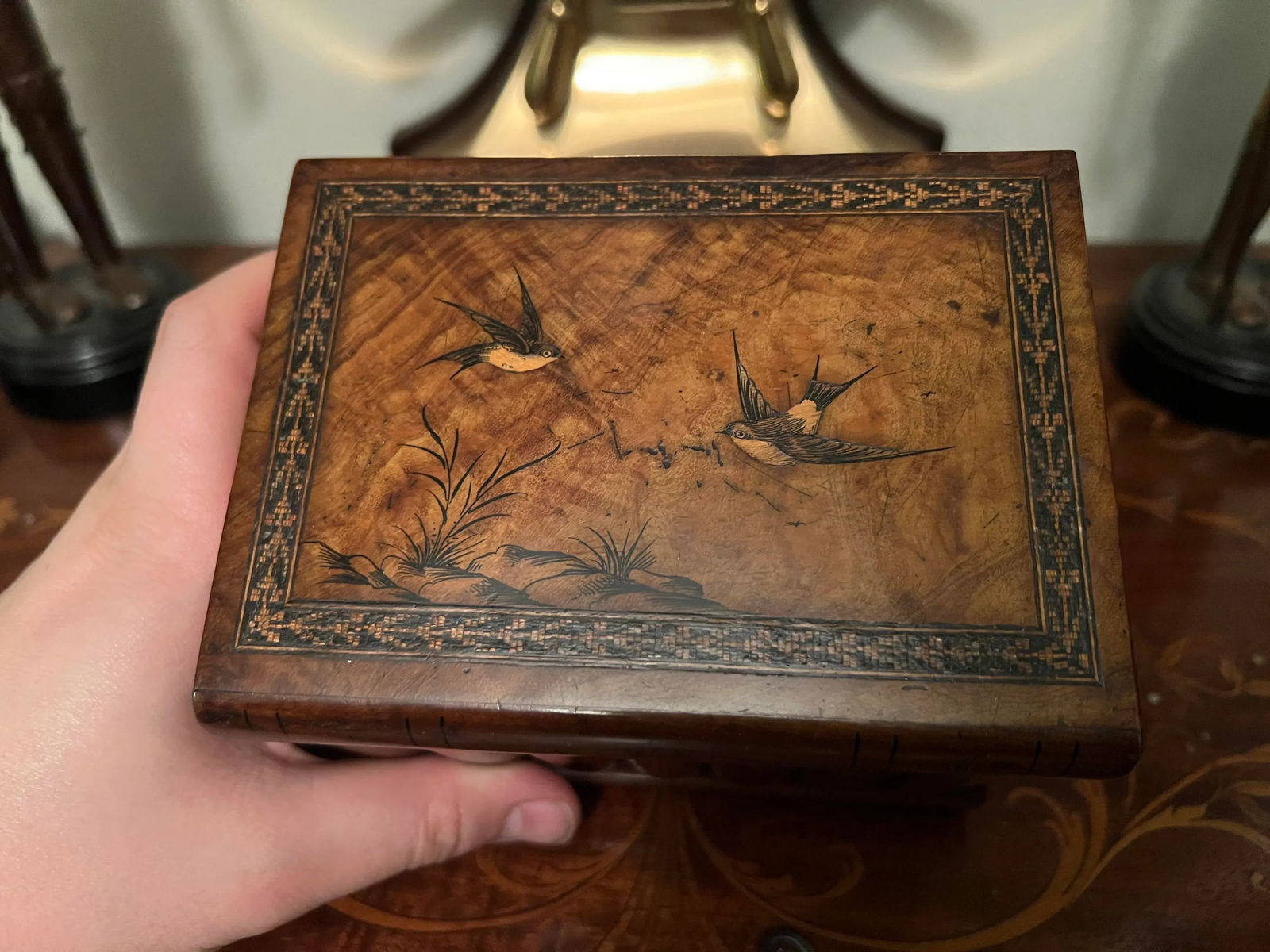 Antique Marquetry Inlaid Faux Book Front "Hidden Storage" Box - 2