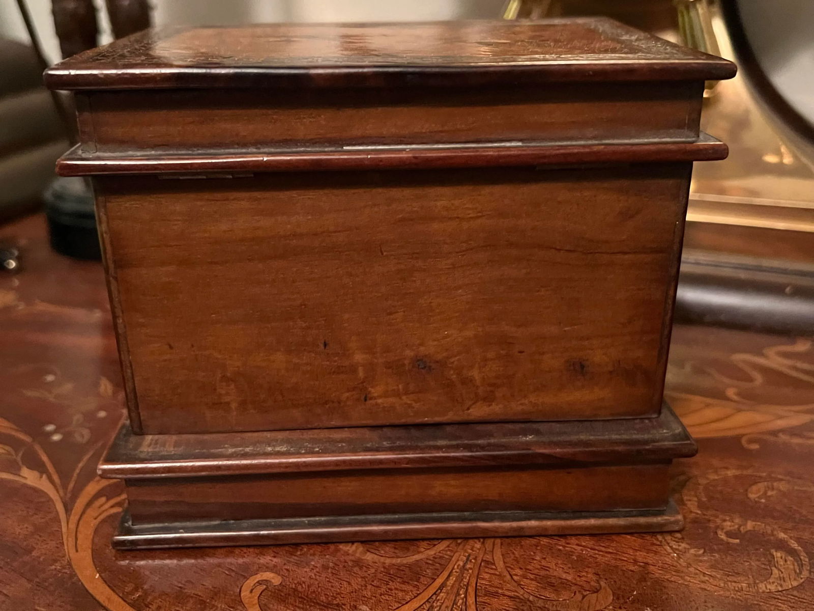 Antique Marquetry Inlaid Faux Book Front "Hidden Storage" Box - 4