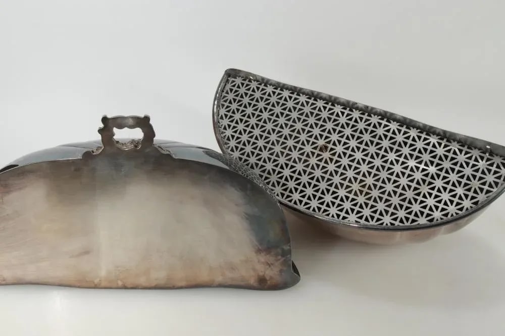 1930s Wall Mounted Silverplate Planters- a Pair Fabricated From Meat Domes or Food Cloche Covers - 2