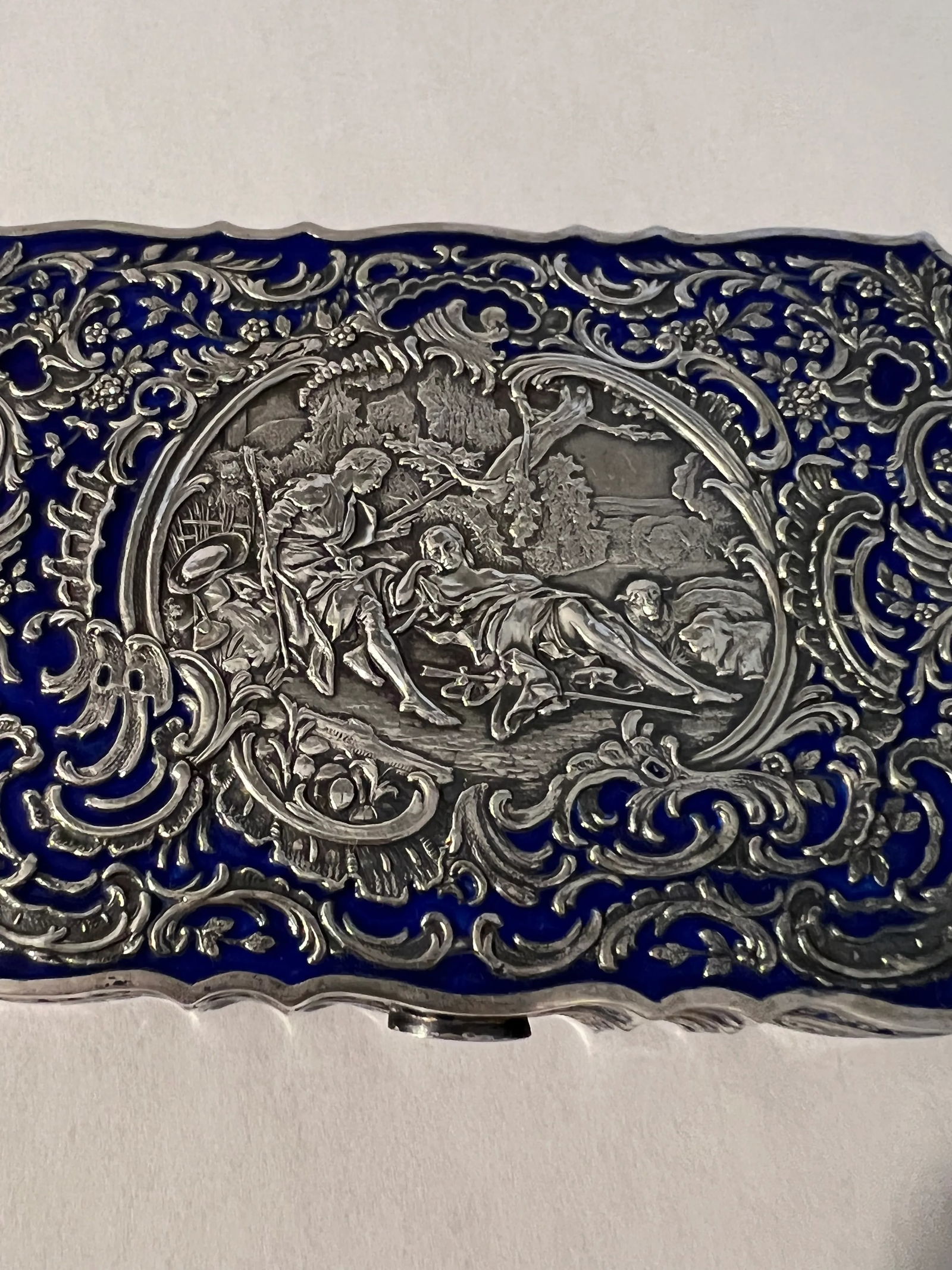 Antique Art Nouveau 985 Sterling Silver & Blue Enamel Austrian or French Compact - 2