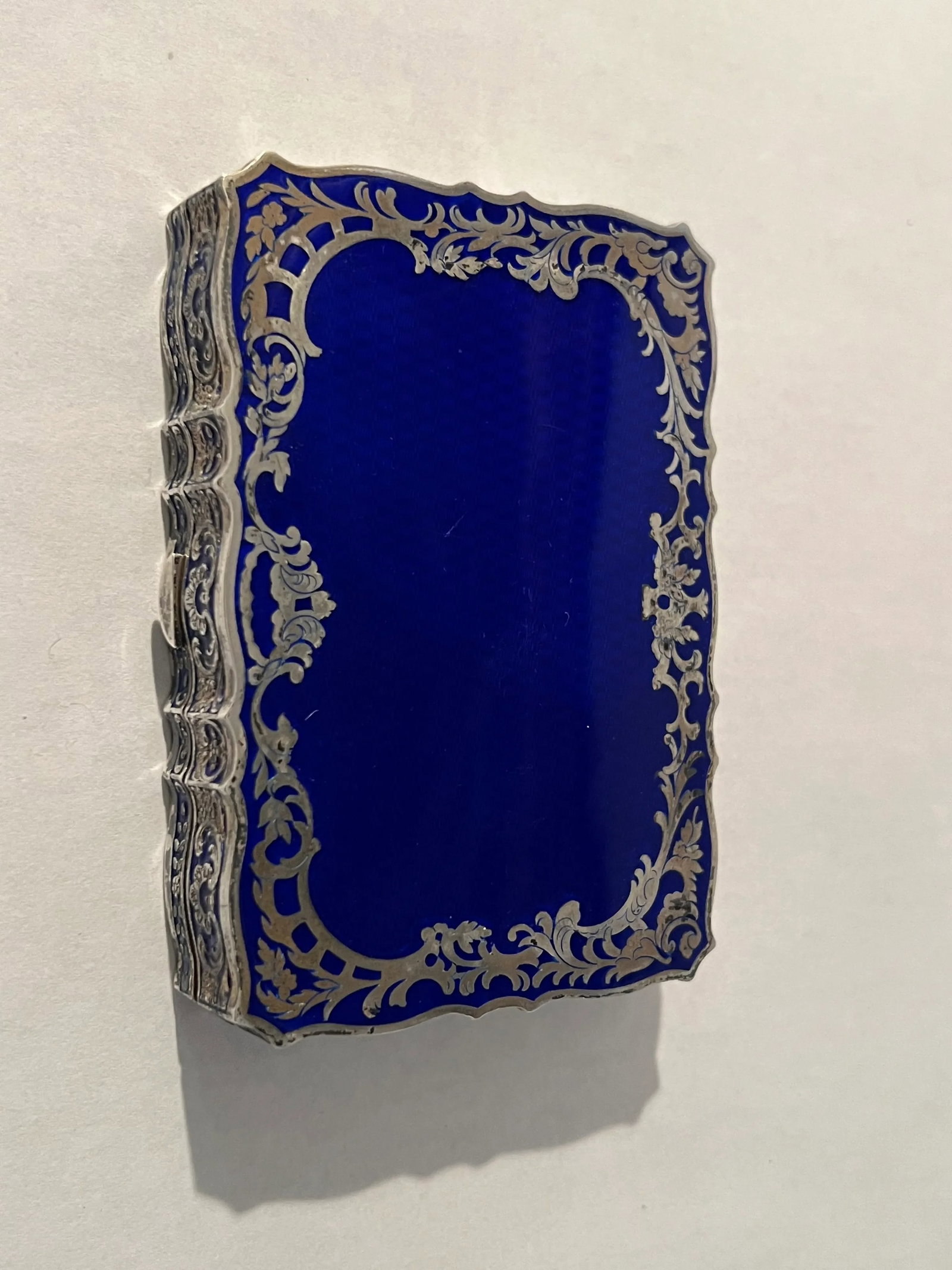 Antique Art Nouveau 985 Sterling Silver & Blue Enamel Austrian or French Compact - 6