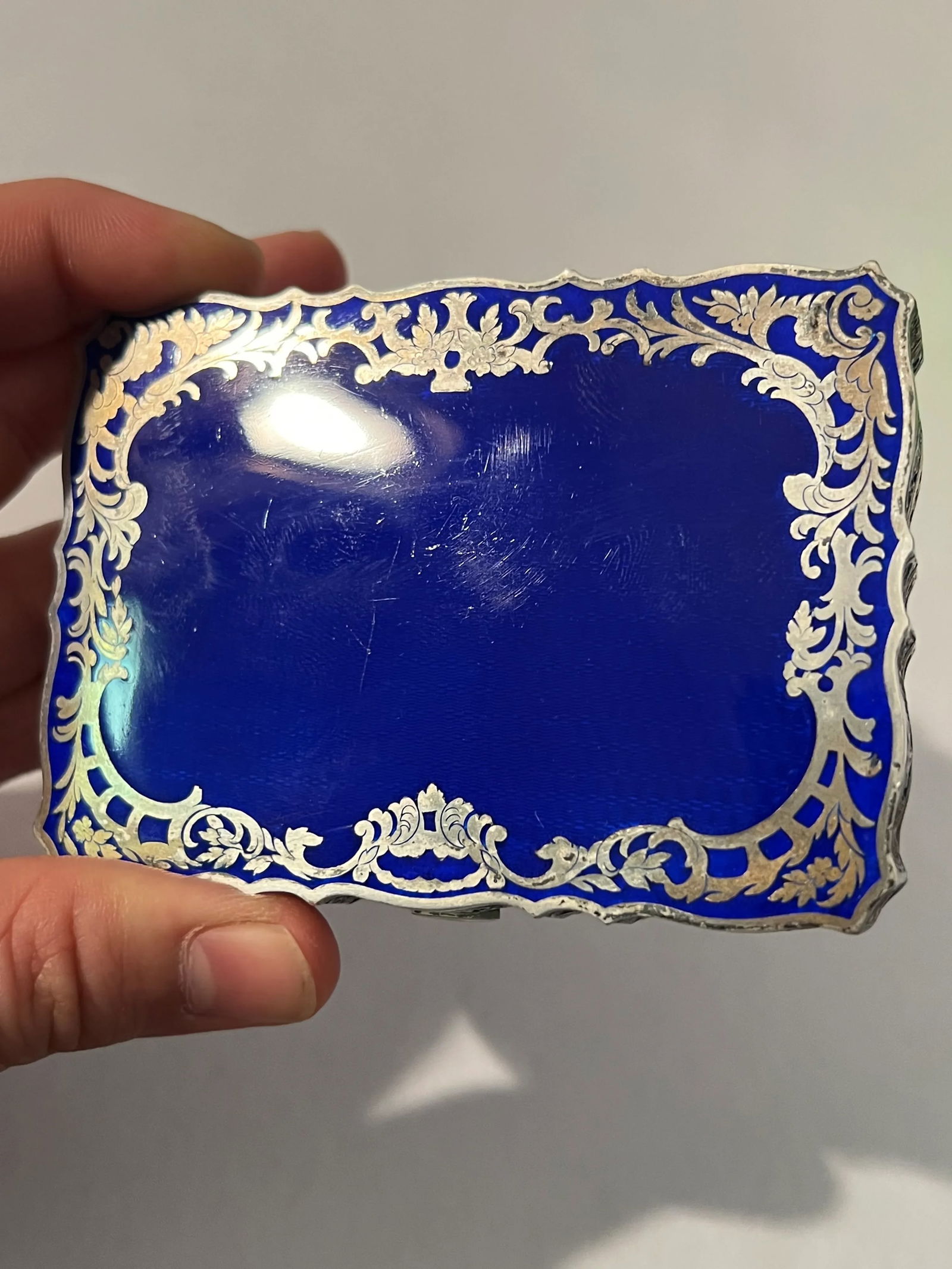 Antique Art Nouveau 985 Sterling Silver & Blue Enamel Austrian or French Compact - 7