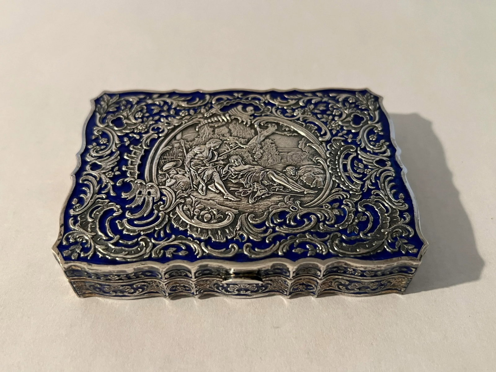 Antique Art Nouveau 985 Sterling Silver & Blue Enamel Austrian or French Compact - 9