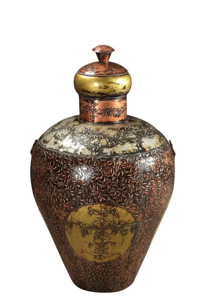 Vintage 40" Tall Metal Vase With Lid | Copper Gold Art Deco Decor | Moorish Mediterranean Decorative - 5