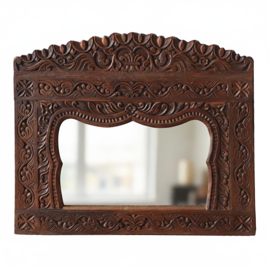 Antique Farmhouse Style Handmade Mirror | Solid Teak Wood Decorative Wall Mirror | Ornate Mirror | E - 3