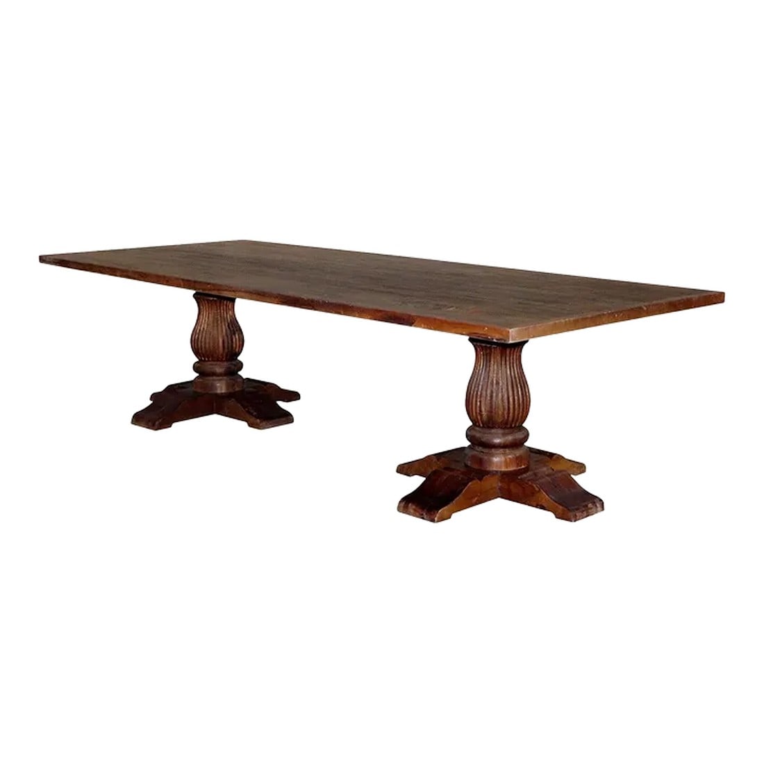 Solid Mango Wood Entryway Distressed Brown Table | 118 Long Transitional Dining Table | Double Pedes: Dimensions: 118"wide X 48"deep X 31"high Features A rare piece and only one of its kind available Piece shown in the photos is the one which will be shipped 100% solid Mango wood
