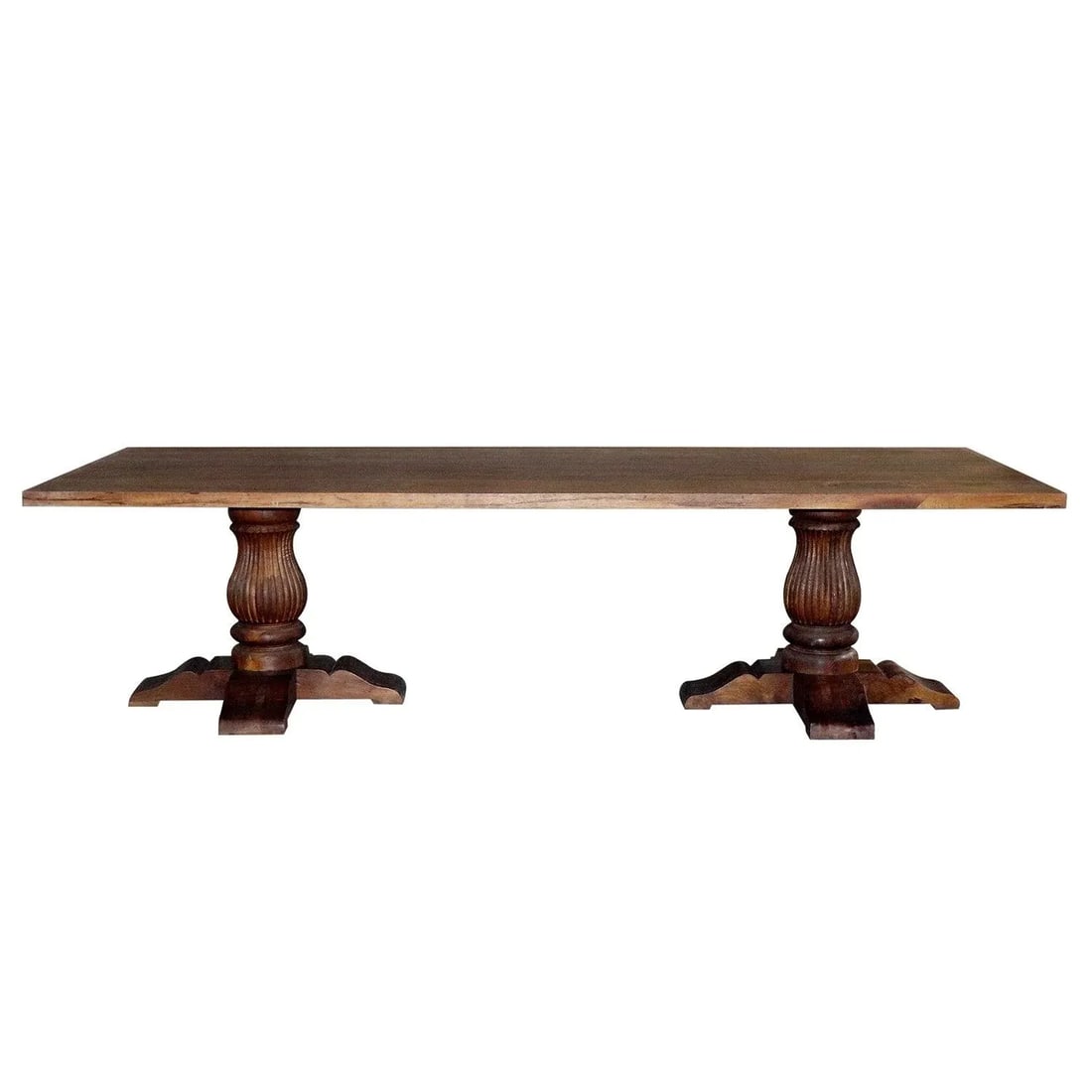 Solid Mango Wood Entryway Distressed Brown Table | 118 Long Transitional Dining Table | Double Pedes - 2