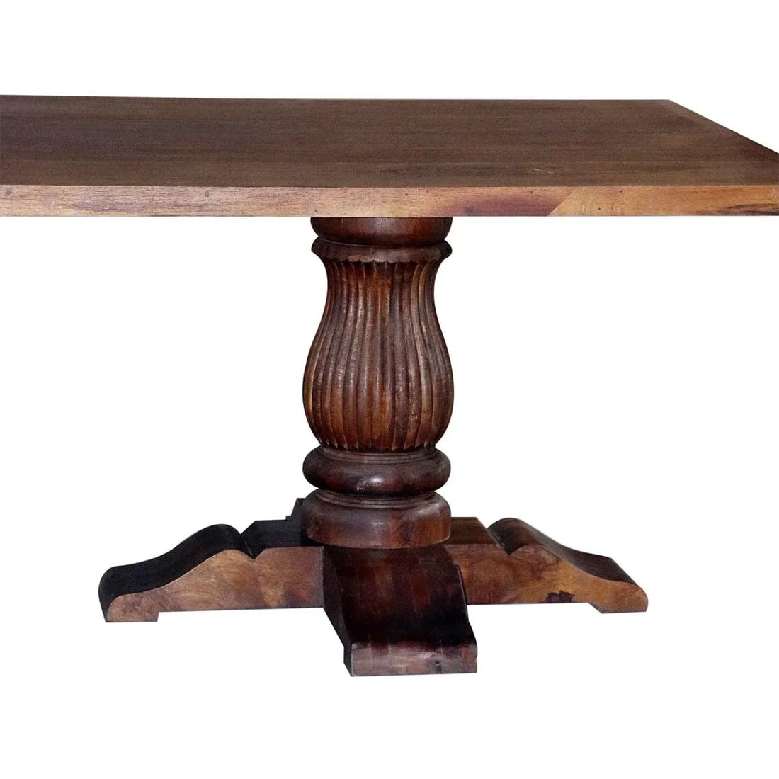 Solid Mango Wood Entryway Distressed Brown Table | 118 Long Transitional Dining Table | Double Pedes - 3