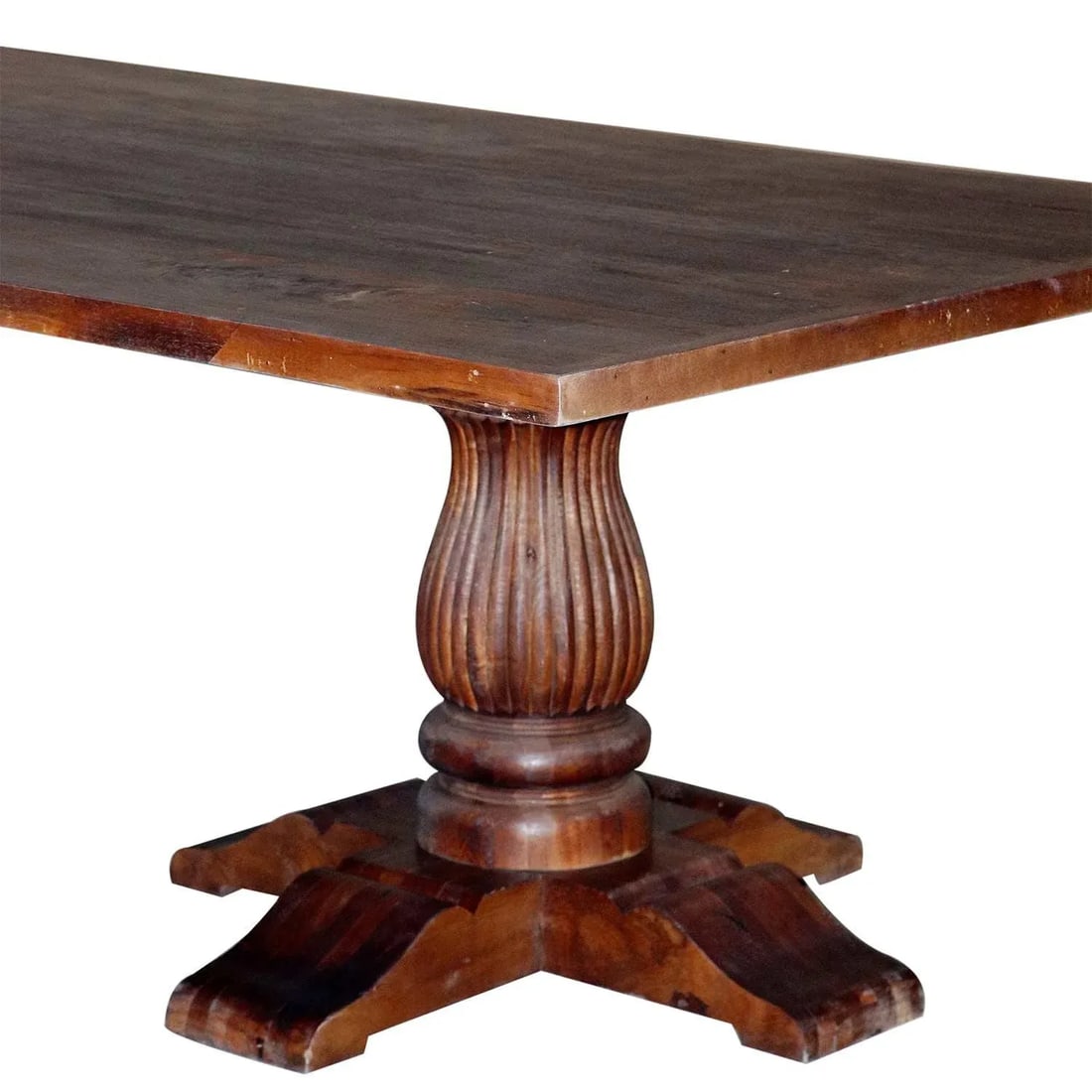 Solid Mango Wood Entryway Distressed Brown Table | 118 Long Transitional Dining Table | Double Pedes - 4