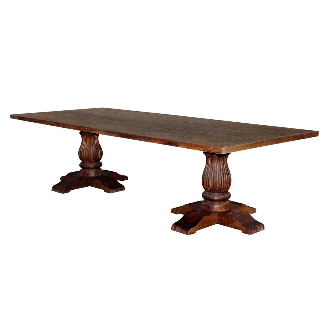 Solid Mango Wood Entryway Distressed Brown Table | 118 Long Transitional Dining Table | Double Pedes - 5