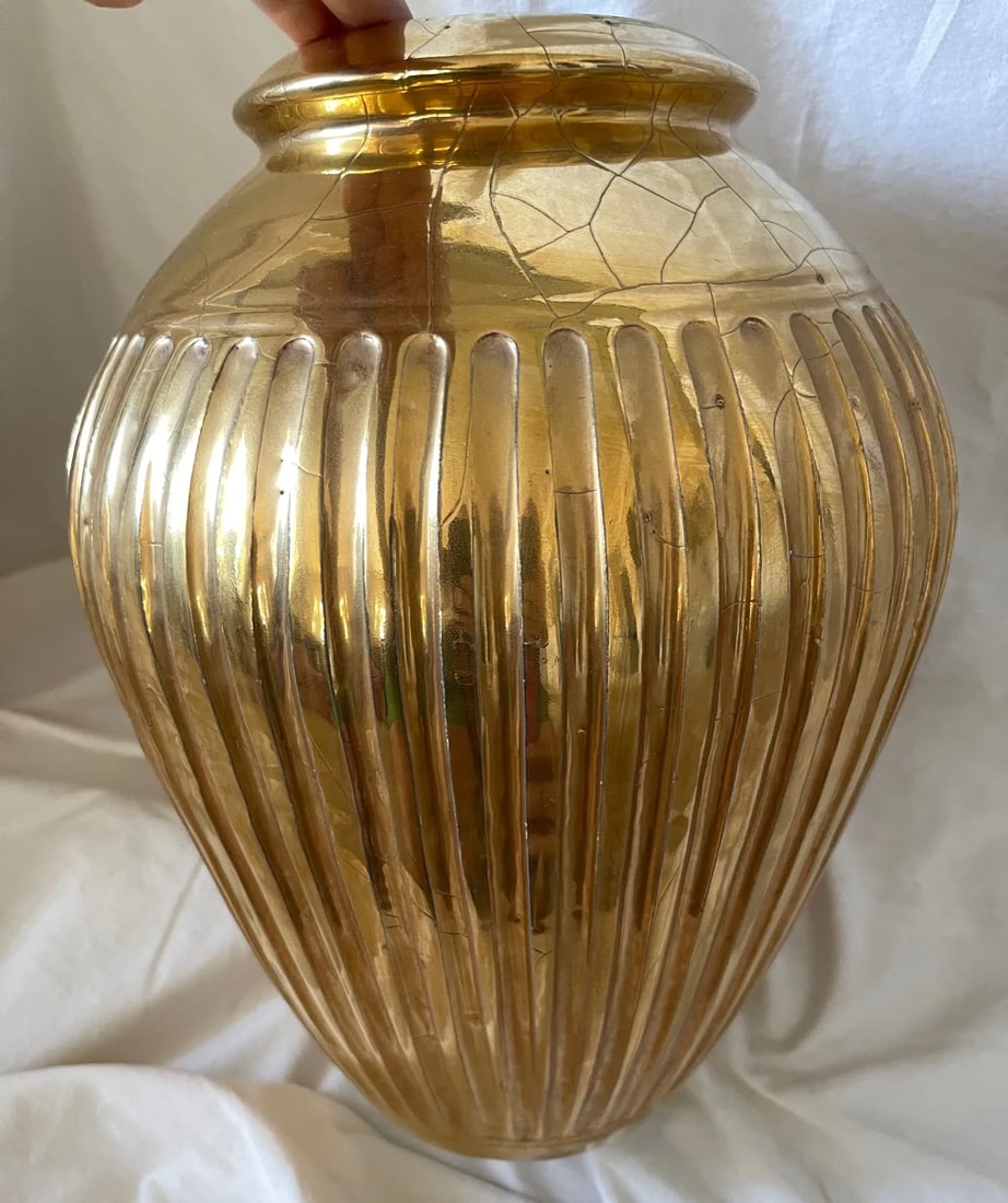 Vintage Steve Chase Gilded Liquid Gold Ribbed Urn/Vase - 3