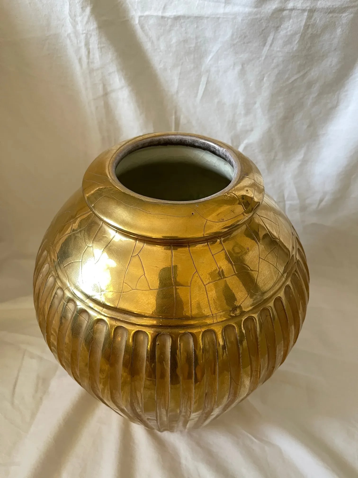 Vintage Steve Chase Gilded Liquid Gold Ribbed Urn/Vase - 4