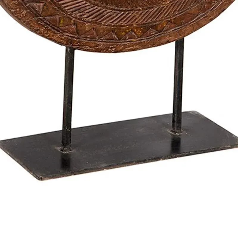 Farmhouse Country Log Cabin Décor | Primitive Display | Antique Wagon Wheel on Metal Stand | - 3