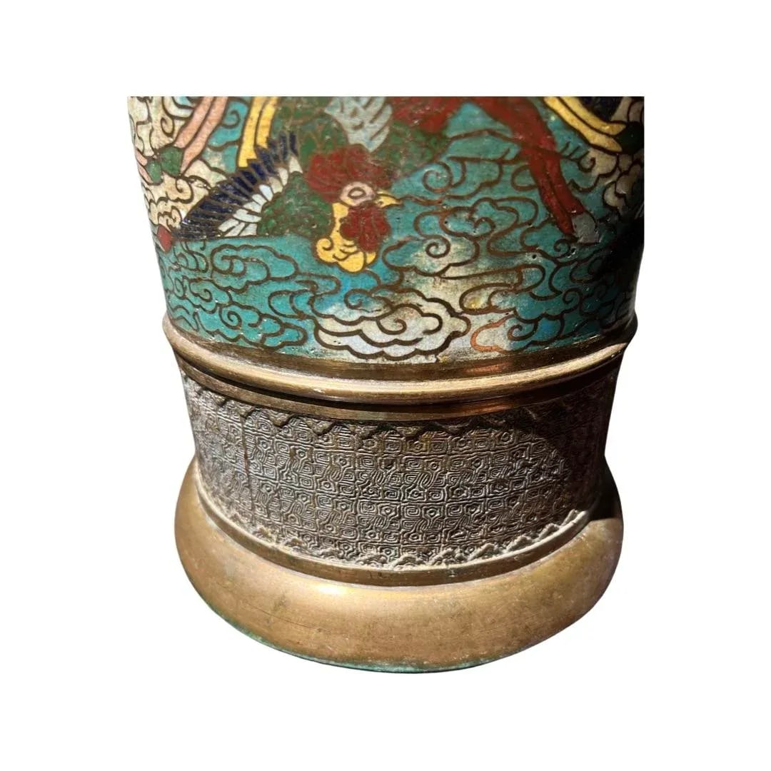 Antique Chinese Bronze & Cloisonné Phoenix Umbrella Stand - 3